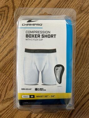 New Champro White Compression Boxer Short with C-Flex Cup